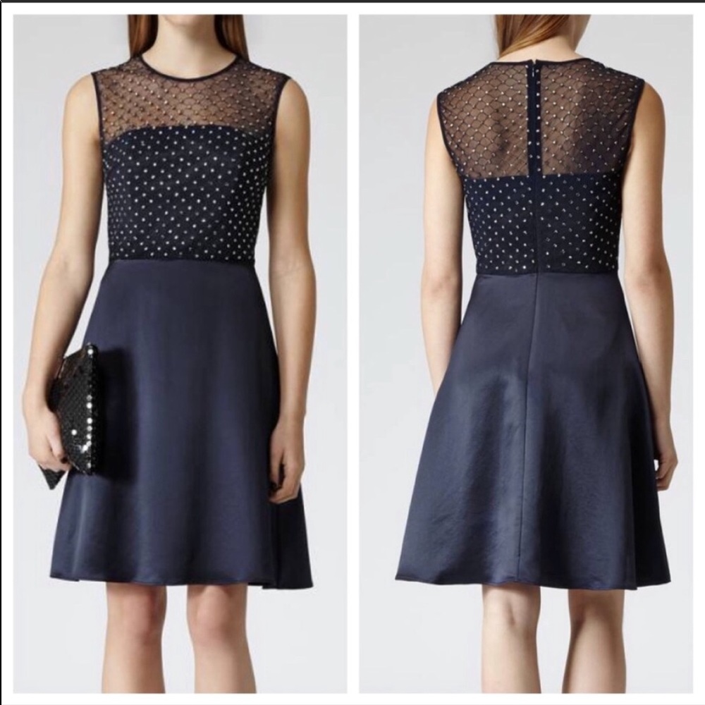 Reiss navy embellished dress